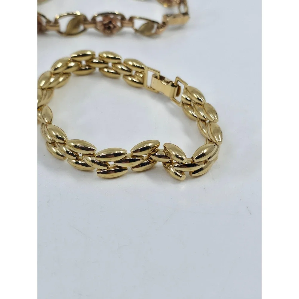 Lot of 7 Gold Tone Bracelets Mesh‎ Buckle Faux Pearl Rose Floral Enamel Bangle
